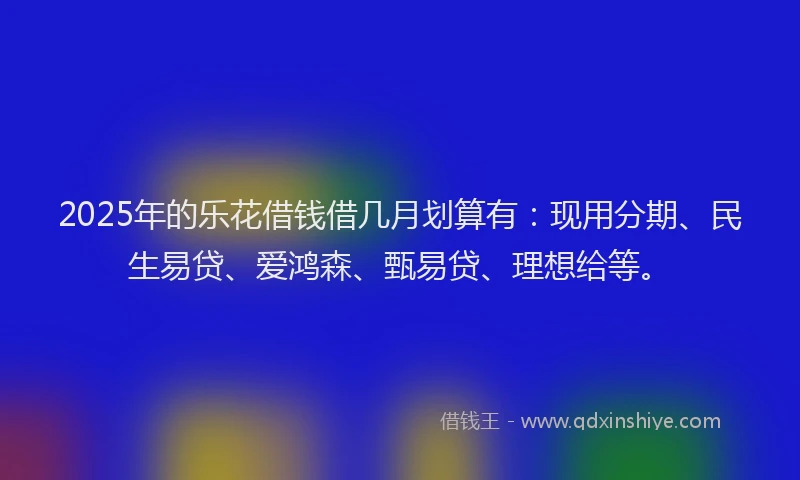2025年的乐花借钱借几月划算有：现用分期、民生易贷、爱鸿森、甄易贷、理想给等。