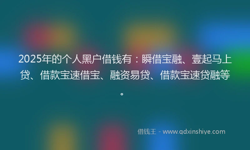 2025年的个人黑户借钱有：瞬借宝融、壹起马上贷、借款宝速借宝、融资易贷、借款宝速贷融等。