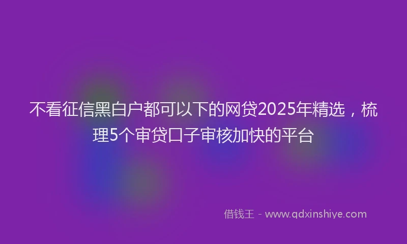 不看征信黑白户都可以下的网贷2025年精选，梳理5个审贷口子审核加快的平台