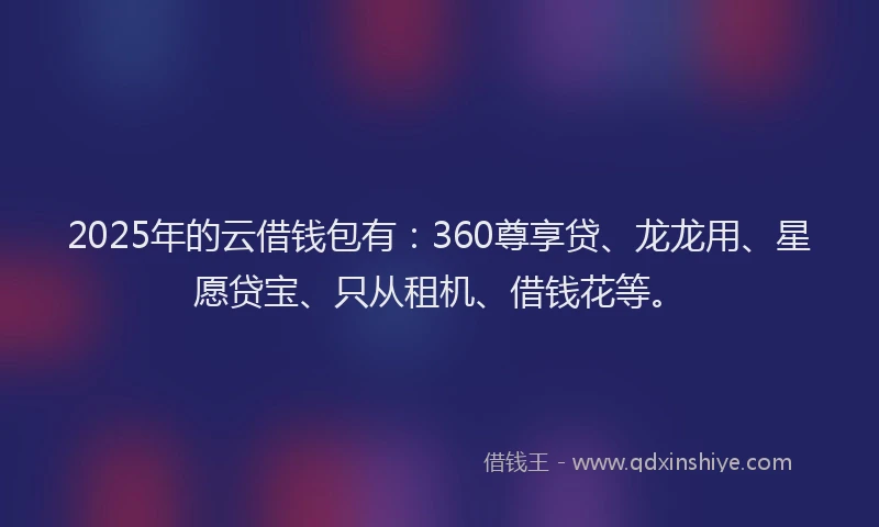 2025年的云借钱包有：360尊享贷、龙龙用、星愿贷宝、只从租机、借钱花等。