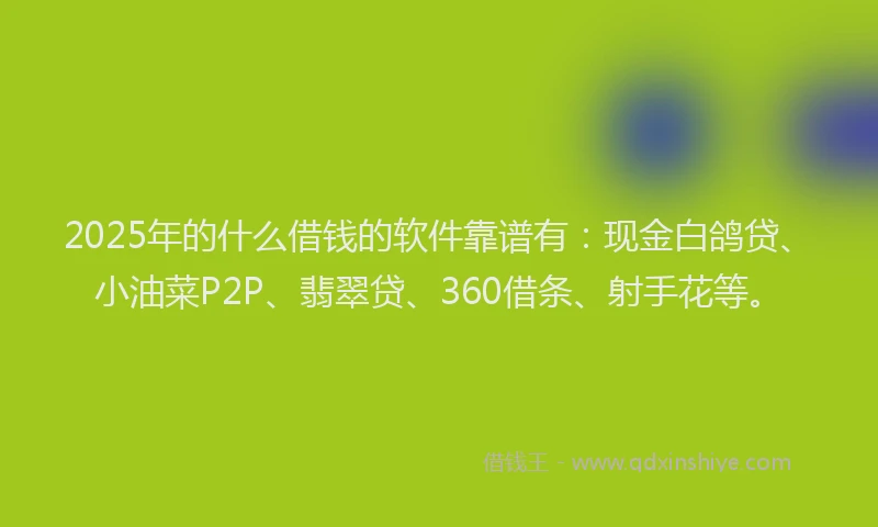 2025年的什么借钱的软件靠谱有：现金白鸽贷、小油菜P2P、翡翠贷、360借条、射手花等。