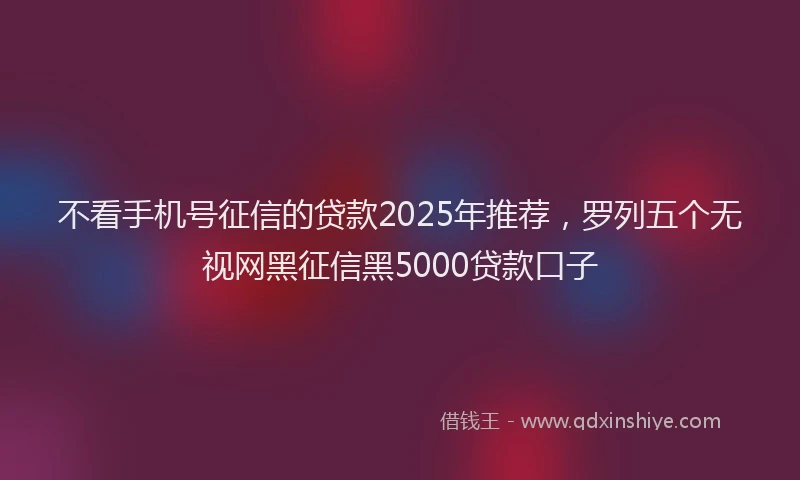 不看手机号征信的贷款2025年推荐，罗列五个无视网黑征信黑5000贷款口子