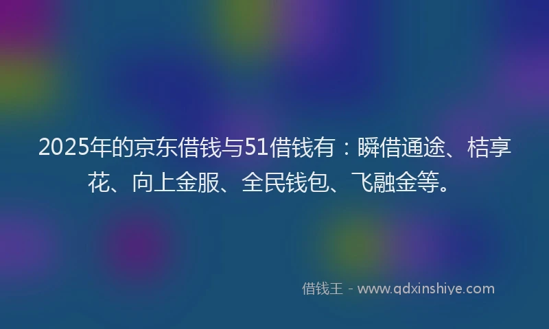 2025年的京东借钱与51借钱有：瞬借通途、桔享花、向上金服、全民钱包、飞融金等。