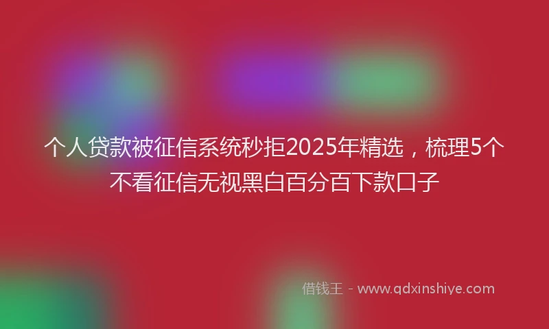 个人贷款被征信系统秒拒2025年精选，梳理5个不看征信无视黑白百分百下款口子