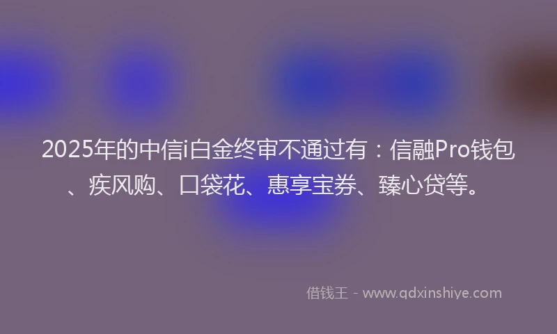 2025年的中信i白金终审不通过有：信融Pro钱包、疾风购、口袋花、惠享宝券、臻心贷等。