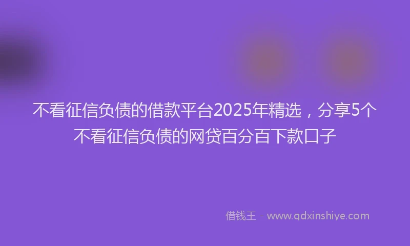 不看征信负债的借款平台2025年精选，分享5个不看征信负债的网贷百分百下款口子