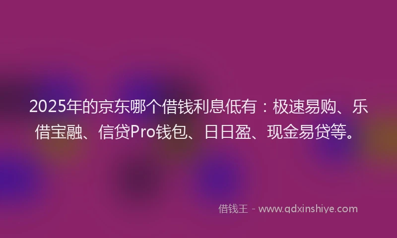 2025年的京东哪个借钱利息低有：极速易购、乐借宝融、信贷Pro钱包、日日盈、现金易贷等。