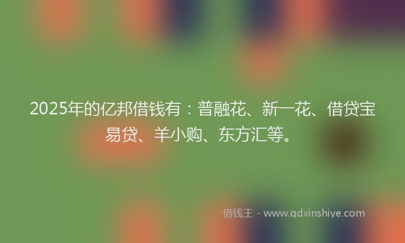 2025年的亿邦借钱有：普融花、新一花、借贷宝易贷、羊小购、东方汇等。