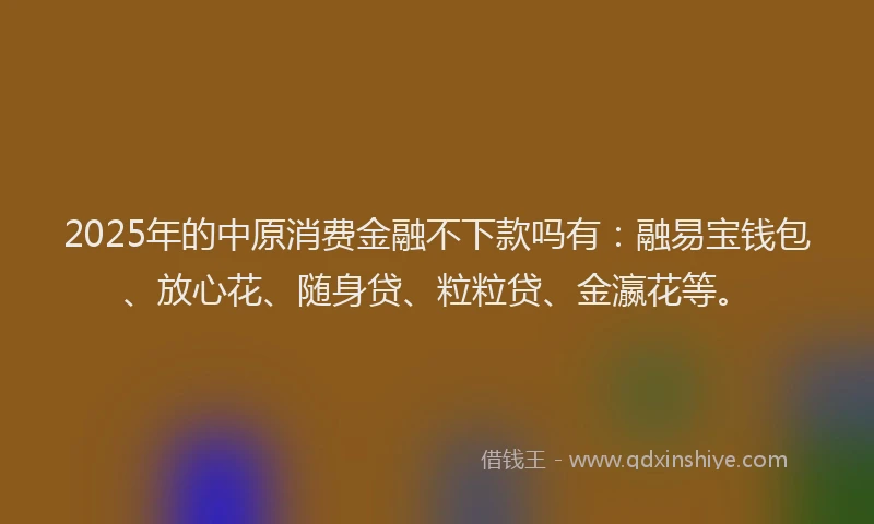 2025年的中原消费金融不下款吗有：融易宝钱包、放心花、随身贷、粒粒贷、金瀛花等。