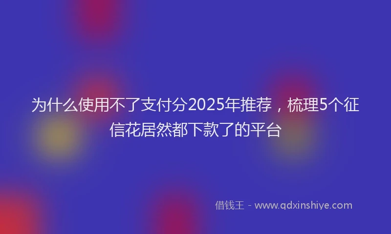 为什么使用不了支付分2025年推荐，梳理5个征信花居然都下款了的平台