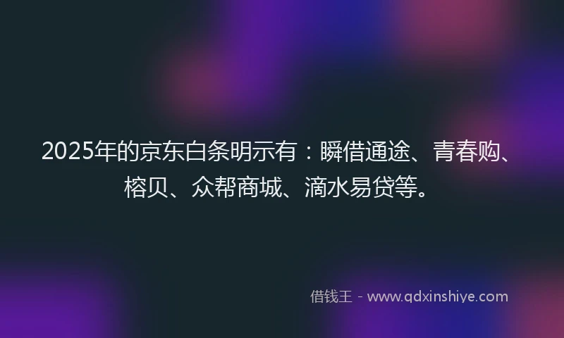 2025年的京东白条明示有：瞬借通途、青春购、榕贝、众帮商城、滴水易贷等。