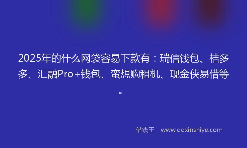 2025年的什么网袋容易下款有：瑞信钱包、桔多多、汇融Pro+钱包、蛮想购租机、现金侠易借等。