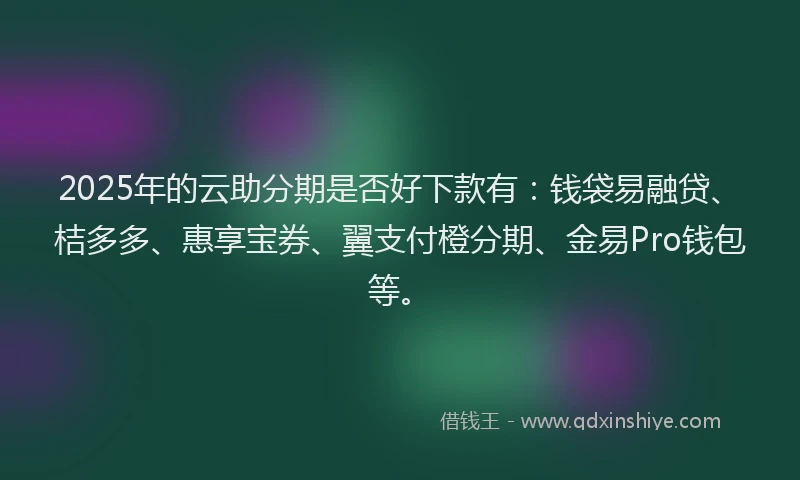 2025年的云助分期是否好下款有：钱袋易融贷、桔多多、惠享宝券、翼支付橙分期、金易Pro钱包等。