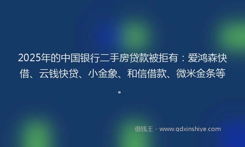 2025年的中国银行二手房贷款被拒有：爱鸿森快借、云钱快贷、小金象、和信借款、微米金条等。