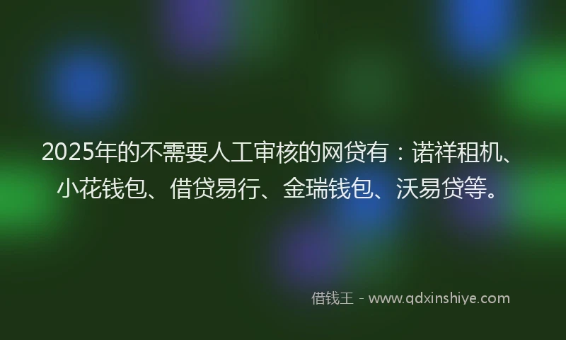 2025年的不需要人工审核的网贷有：诺祥租机、小花钱包、借贷易行、金瑞钱包、沃易贷等。