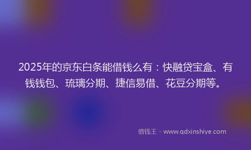 2025年的京东白条能借钱么有：快融贷宝盒、有钱钱包、琉璃分期、捷信易借、花豆分期等。