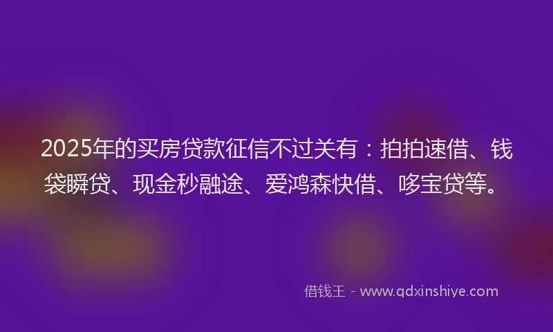 2025年的买房贷款征信不过关有：拍拍速借、钱袋瞬贷、现金秒融途、爱鸿森快借、哆宝贷等。