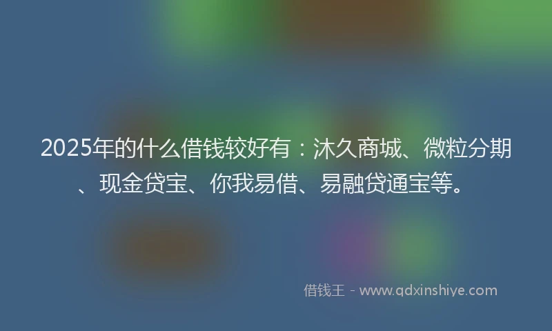 2025年的什么借钱较好有：沐久商城、微粒分期、现金贷宝、你我易借、易融贷通宝等。
