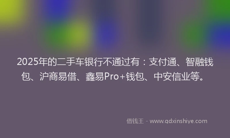 2025年的二手车银行不通过有：支付通、智融钱包、沪商易借、鑫易Pro+钱包、中安信业等。