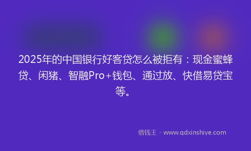 2025年的中国银行好客贷怎么被拒有：现金蜜蜂贷、闲猪、智融Pro+钱包、通过放、快借易贷宝等。