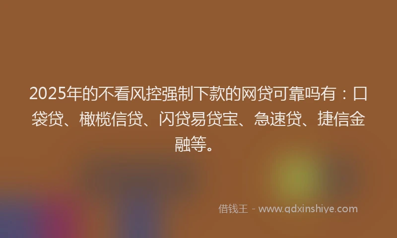 2025年的不看风控强制下款的网贷可靠吗有：口袋贷、橄榄信贷、闪贷易贷宝、急速贷、捷信金融等。