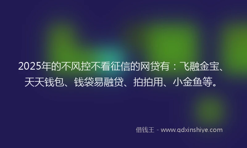 2025年的不风控不看征信的网贷有：飞融金宝、天天钱包、钱袋易融贷、拍拍用、小金鱼等。