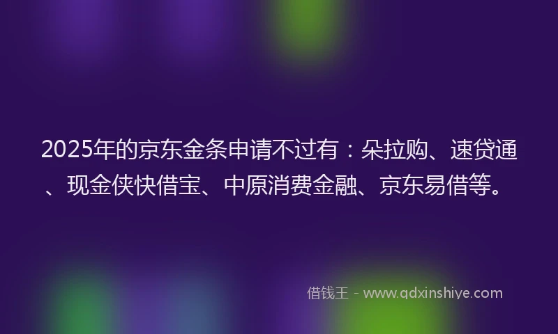 2025年的京东金条申请不过有：朵拉购、速贷通、现金侠快借宝、中原消费金融、京东易借等。