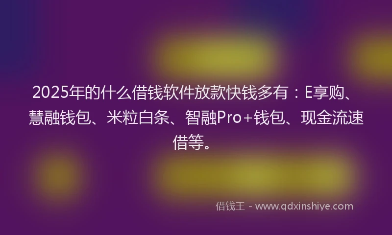 2025年的什么借钱软件放款快钱多有：E享购、慧融钱包、米粒白条、智融Pro+钱包、现金流速借等。