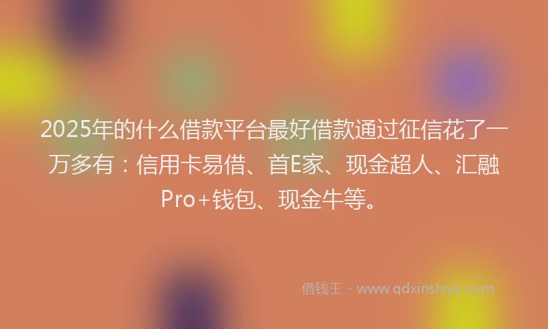 2025年的什么借款平台最好借款通过征信花了一万多有：信用卡易借、首E家、现金超人、汇融Pro+钱包、现金牛等。