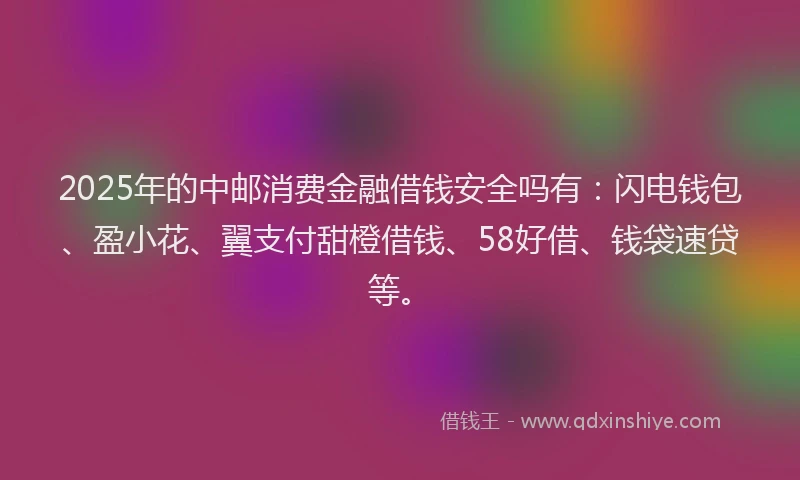 2025年的中邮消费金融借钱安全吗有：闪电钱包、盈小花、翼支付甜橙借钱、58好借、钱袋速贷等。
