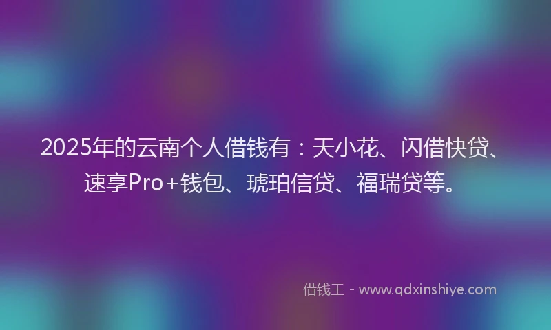 2025年的云南个人借钱有：天小花、闪借快贷、速享Pro+钱包、琥珀信贷、福瑞贷等。