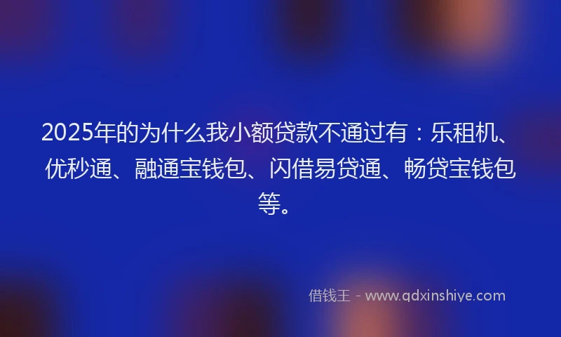2025年的为什么我小额贷款不通过有：乐租机、优秒通、融通宝钱包、闪借易贷通、畅贷宝钱包等。