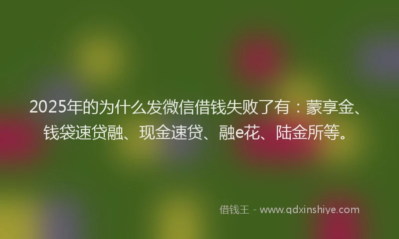 2025年的为什么发微信借钱失败了有：蒙享金、钱袋速贷融、现金速贷、融e花、陆金所等。