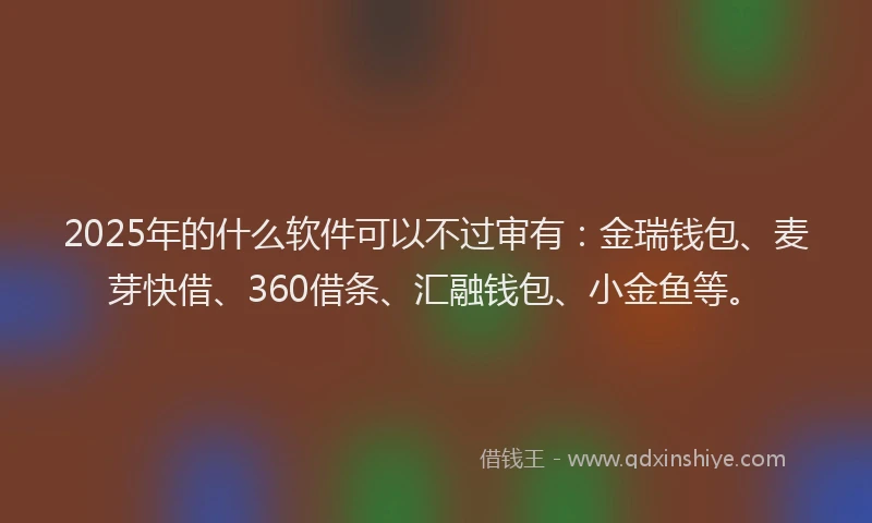 2025年的什么软件可以不过审有：金瑞钱包、麦芽快借、360借条、汇融钱包、小金鱼等。