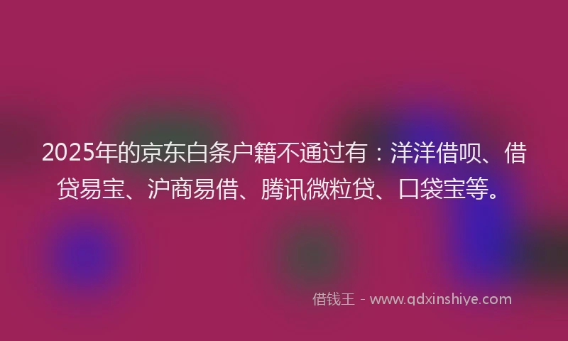2025年的京东白条户籍不通过有：洋洋借呗、借贷易宝、沪商易借、腾讯微粒贷、口袋宝等。