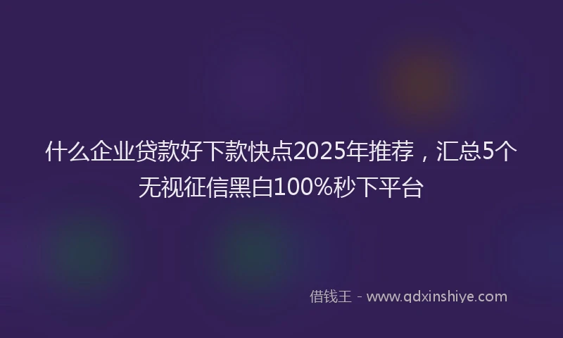 什么企业贷款好下款快点2025年推荐，汇总5个无视征信黑白100%秒下平台