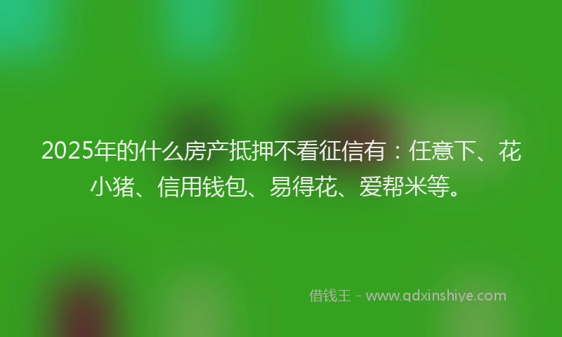 2025年的什么房产抵押不看征信有：任意下、花小猪、信用钱包、易得花、爱帮米等。