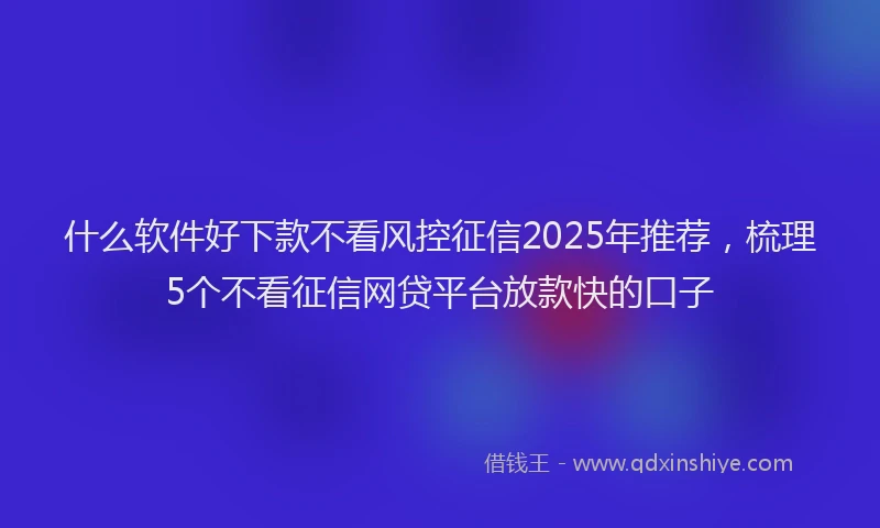 什么软件好下款不看风控征信2025年推荐，梳理5个不看征信网贷平台放款快的口子