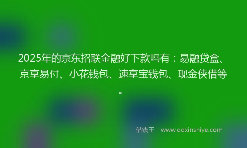 2025年的京东招联金融好下款吗有：易融贷盒、京享易付、小花钱包、速享宝钱包、现金侠借等。