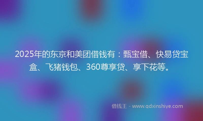2025年的东京和美团借钱有：甄宝借、快易贷宝盒、飞猪钱包、360尊享贷、享下花等。