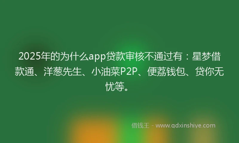 2025年的为什么app贷款审核不通过有：星梦借款通、洋葱先生、小油菜P2P、便荔钱包、贷你无忧等。