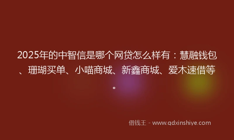 2025年的中智信是哪个网贷怎么样有：慧融钱包、珊瑚买单、小喵商城、新鑫商城、爱木速借等。