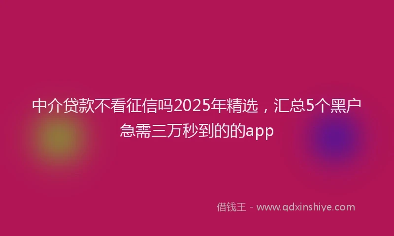 中介贷款不看征信吗2025年精选，汇总5个黑户急需三万秒到的的app