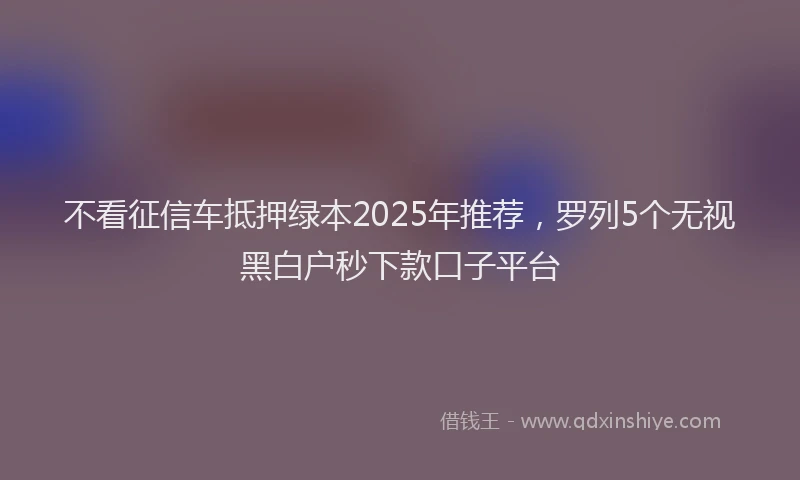 不看征信车抵押绿本2025年推荐，罗列5个无视黑白户秒下款口子平台