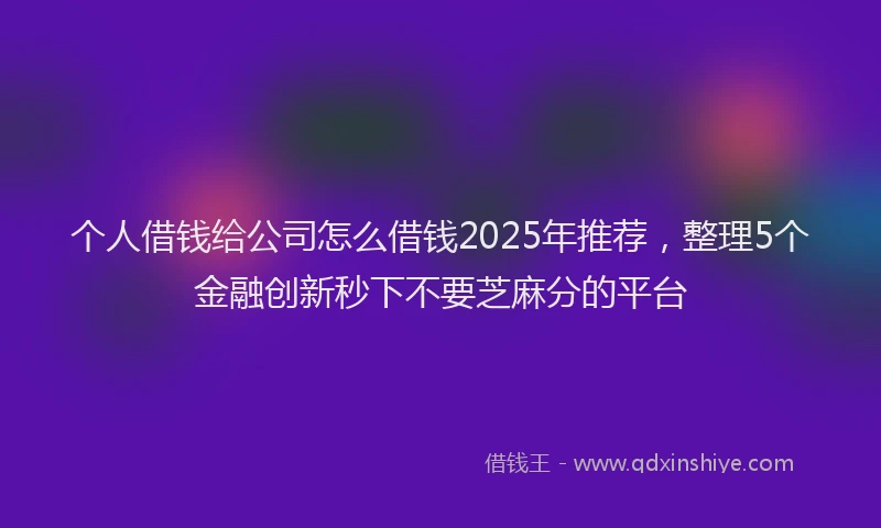 个人借钱给公司怎么借钱2025年推荐，整理5个金融创新秒下不要芝麻分的平台