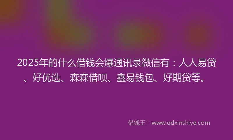 2025年的什么借钱会爆通讯录微信有：人人易贷、好优选、森森借呗、鑫易钱包、好期贷等。