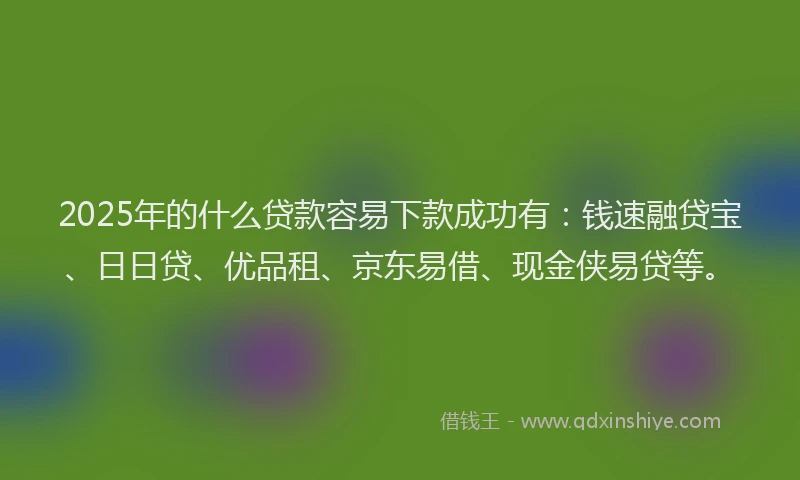 2025年的什么贷款容易下款成功有：钱速融贷宝、日日贷、优品租、京东易借、现金侠易贷等。