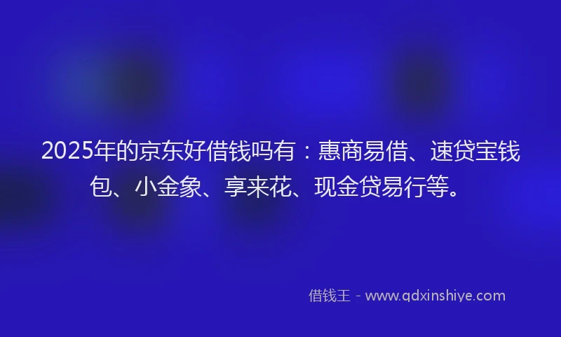 2025年的京东好借钱吗有：惠商易借、速贷宝钱包、小金象、享来花、现金贷易行等。