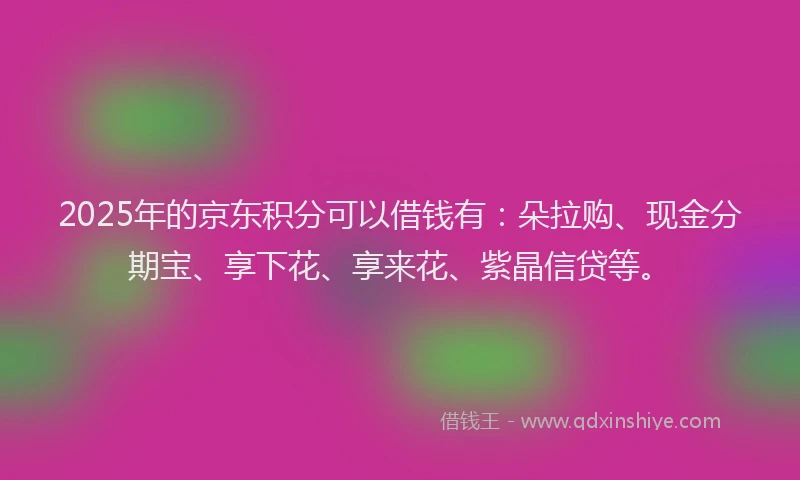 2025年的京东积分可以借钱有：朵拉购、现金分期宝、享下花、享来花、紫晶信贷等。