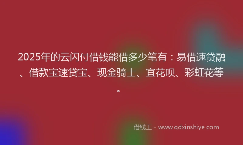 2025年的云闪付借钱能借多少笔有：易借速贷融、借款宝速贷宝、现金骑士、宜花呗、彩虹花等。